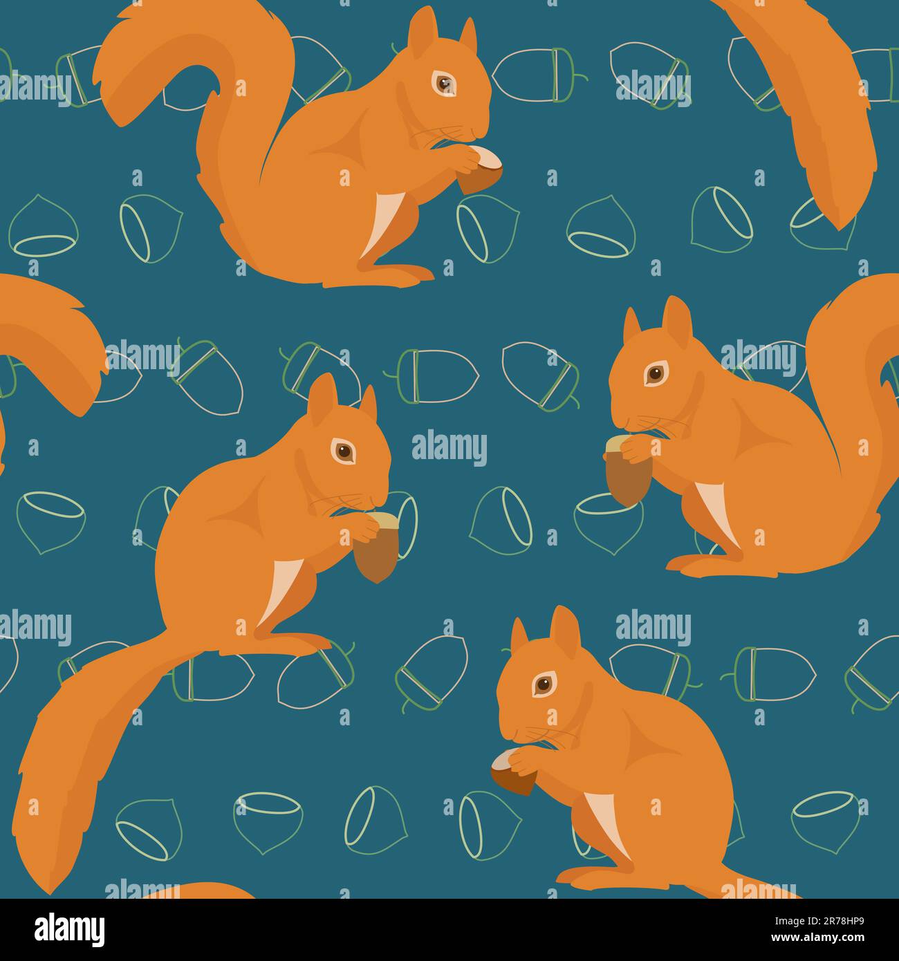 Seamless pattern with squirrels with acorns and nuts Stock Vector