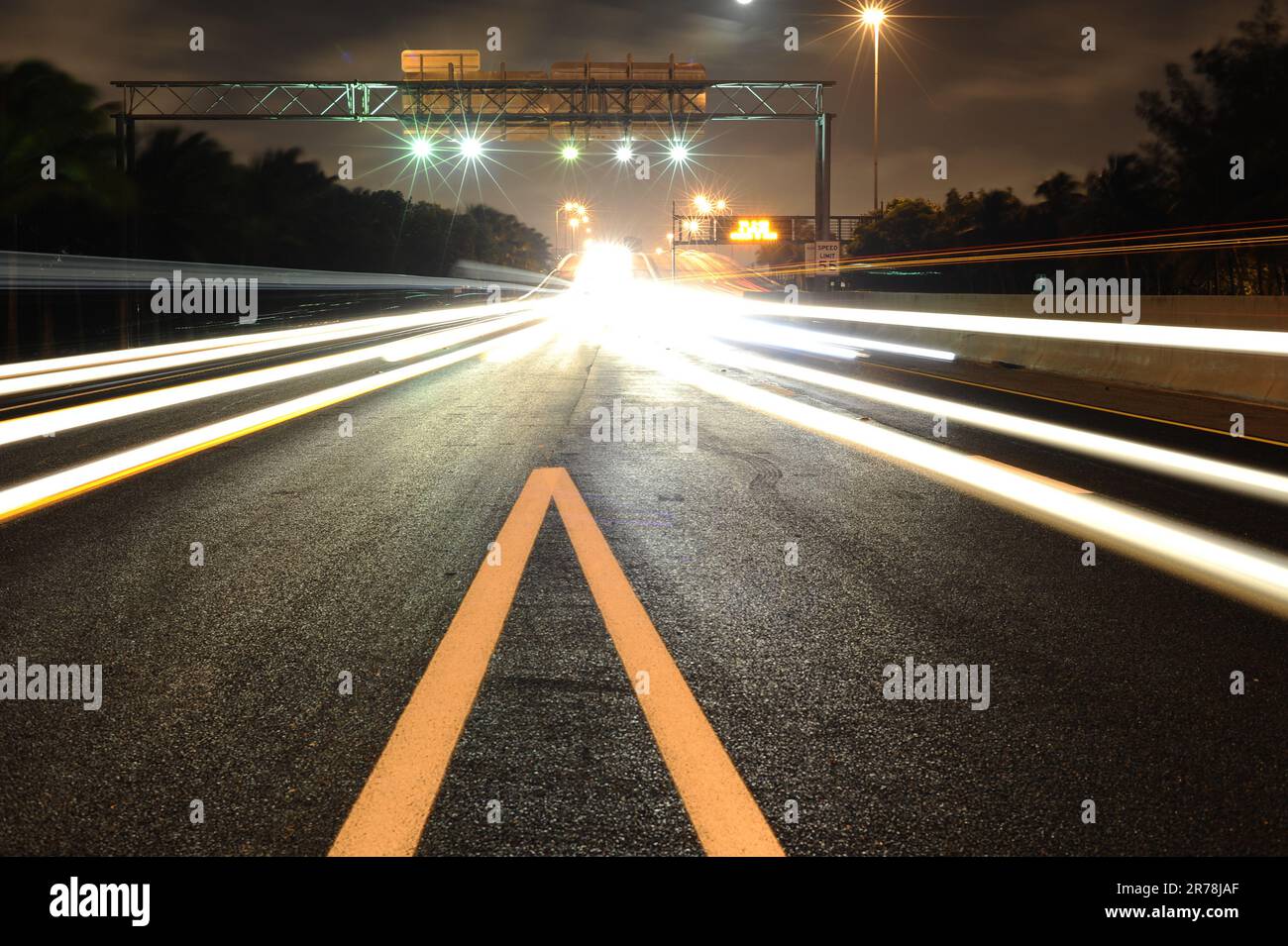 night traffic lights in miami. good use like background Stock Photo