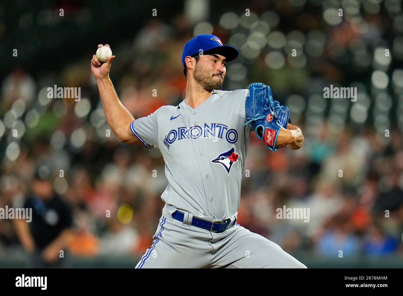 Toronto Blue Jays starting pitcher Mitch White throws a pitch to the