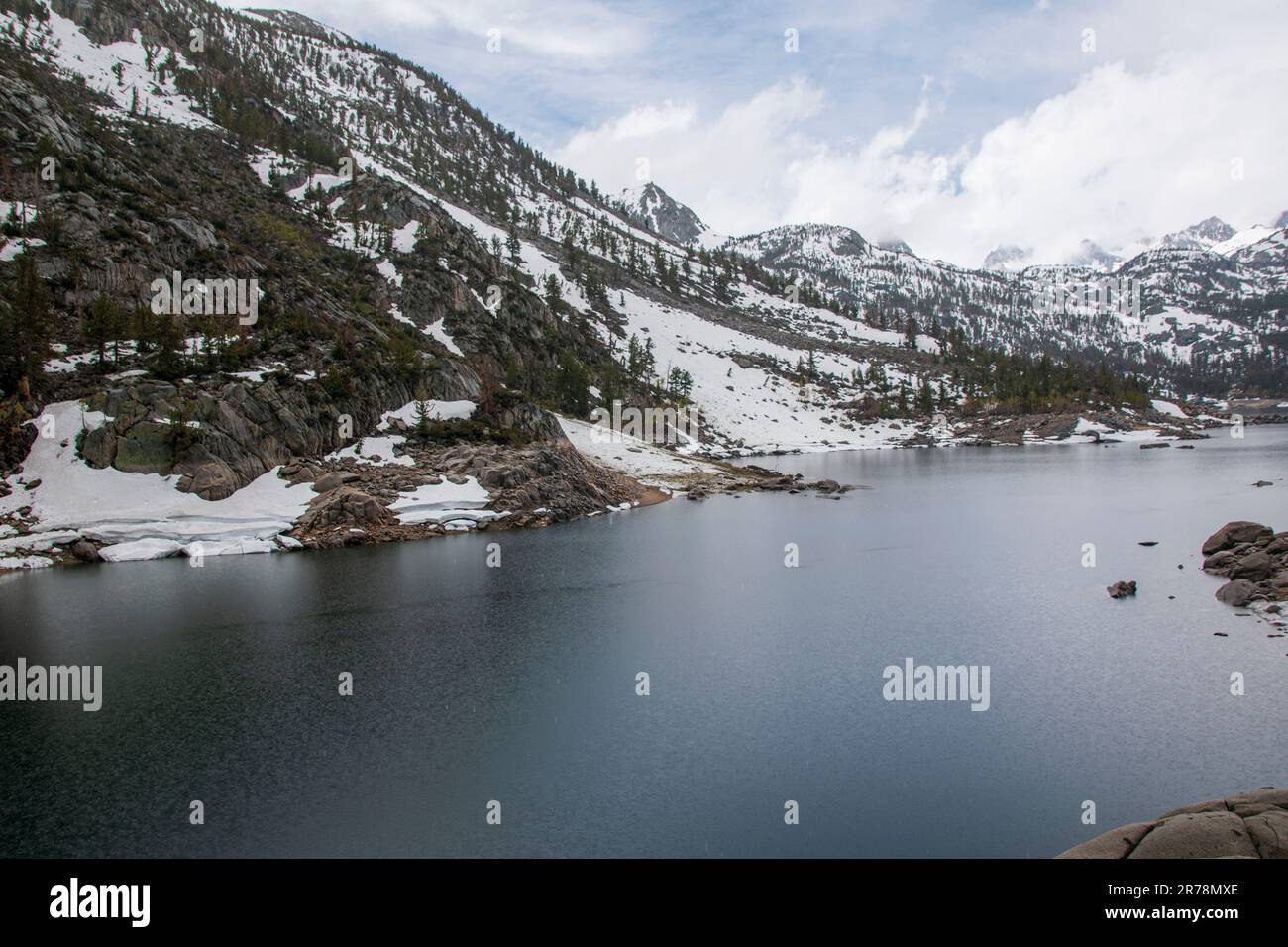 Lake Sabrina, a reservoir in the Eastern Sierra of California, is still