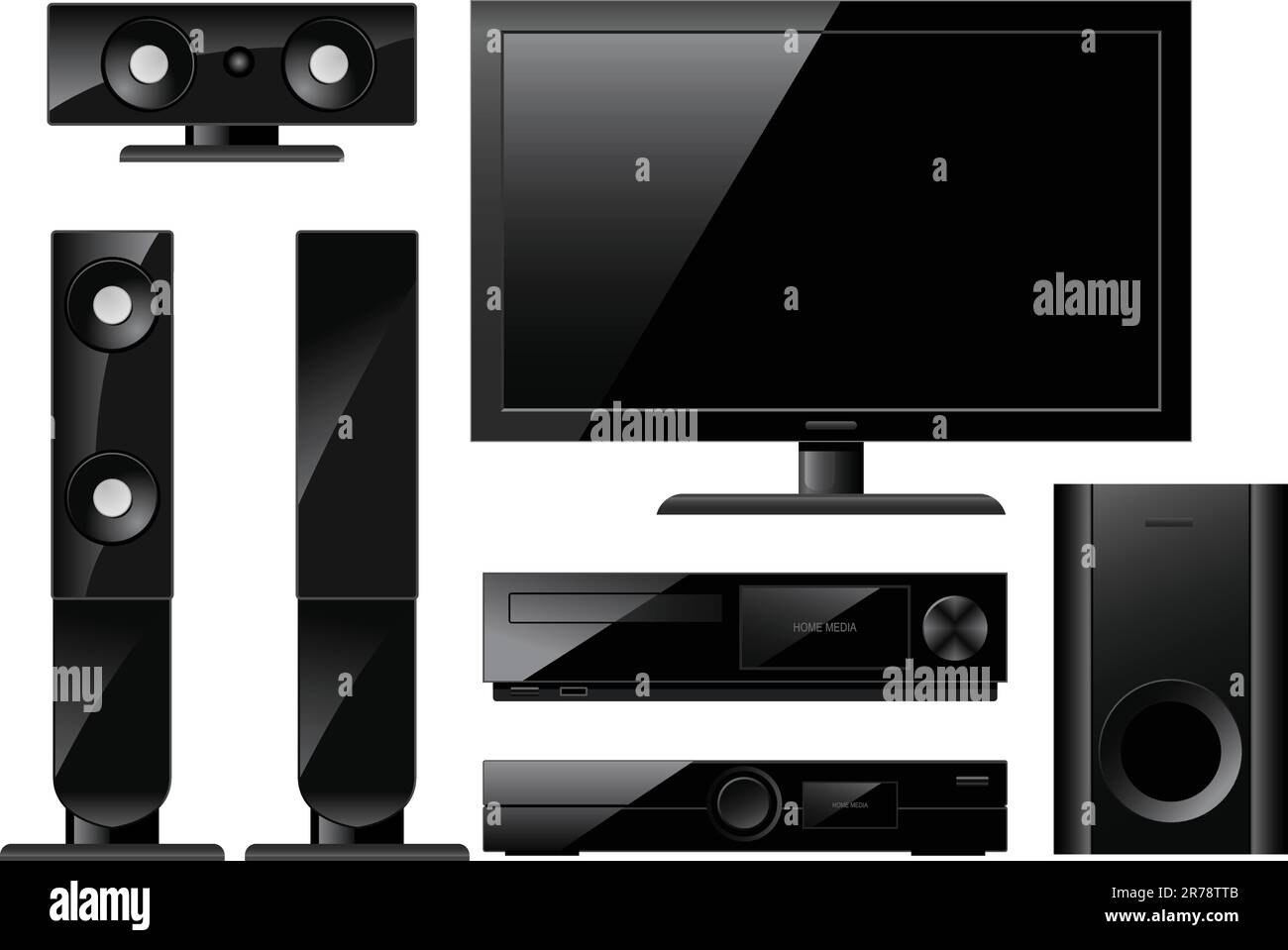 Home theater system with TV and loudspeakers Stock Vector Image & Art