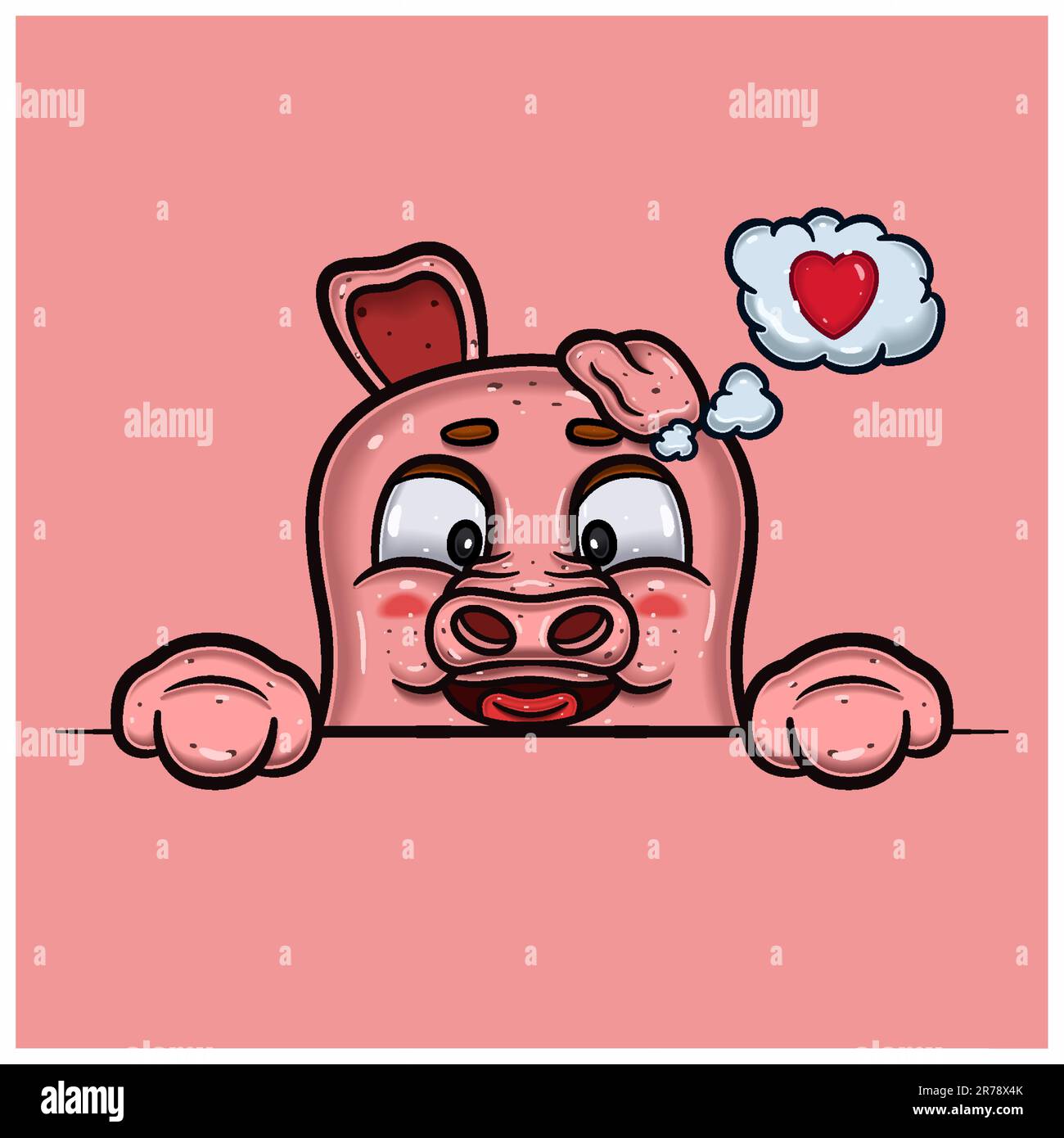 Loving Face Expression With Pig Cartoon. Vector and Illustration Stock Vector