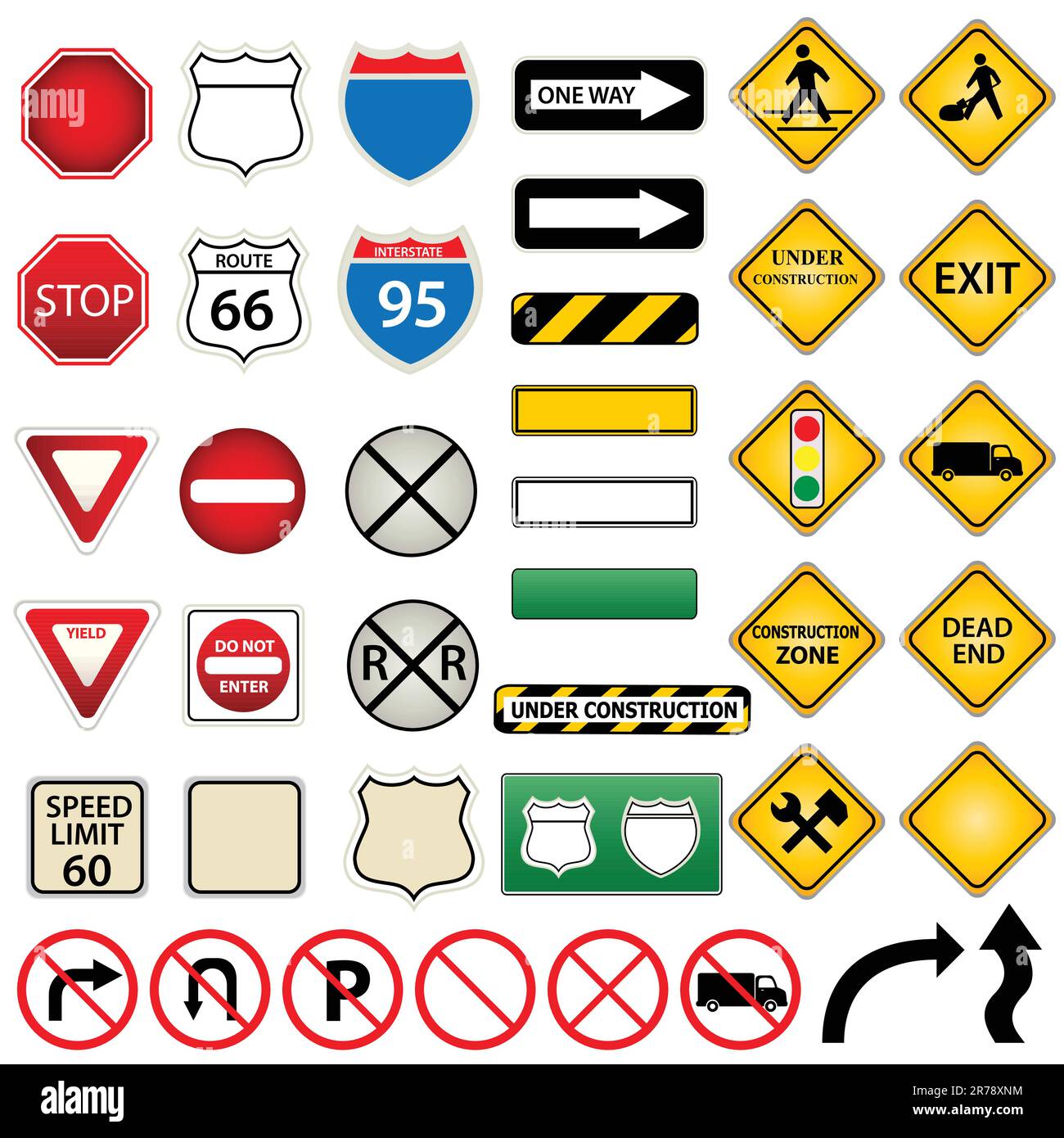 Various road and traffic signs Stock Vector