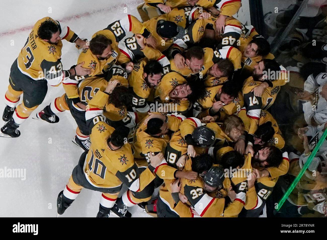 Vegas Golden Knights players celebrate after defeating the Florida