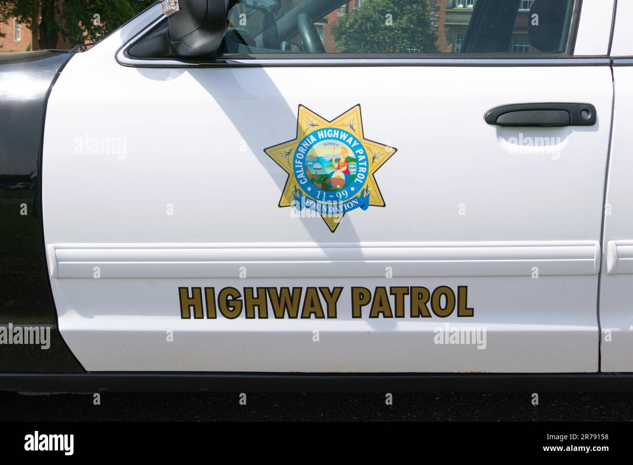 emblem badge of california highway patrol or CHIPS on door of american