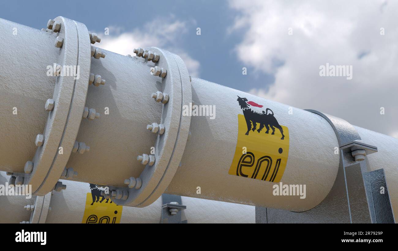 ENI Oil Illustration highlighting the corporate logo on the steel