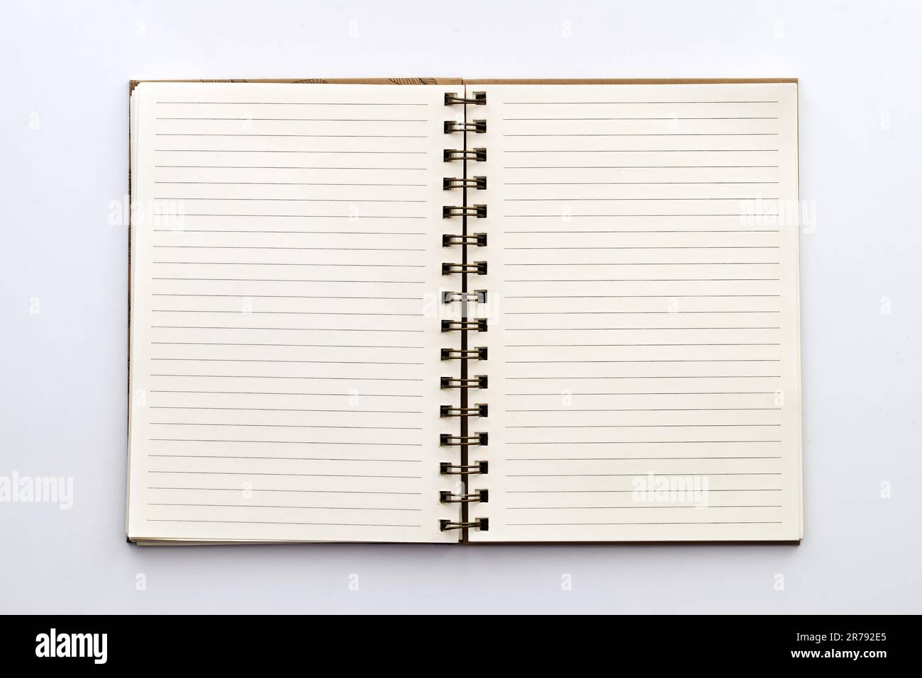 Open paper notebook with lined pages isolated on white background Stock Photo