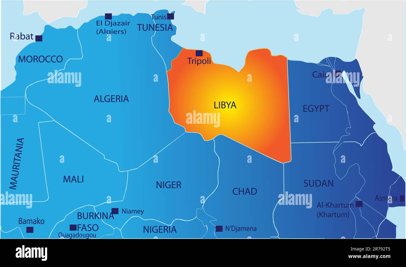 Political map of North Africa with Libya isolated Stock Vector Image ...