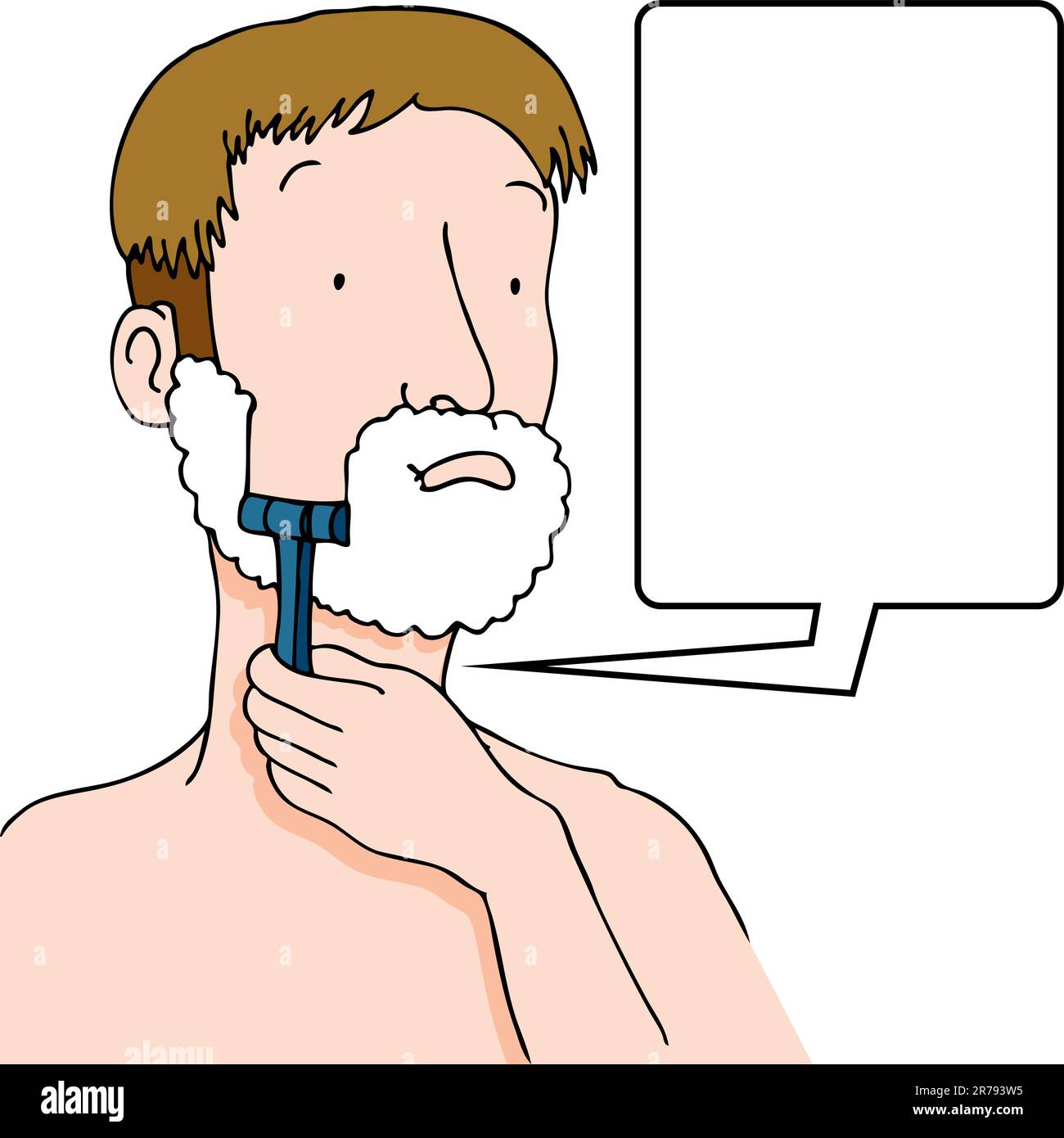 An image of a man using a razor to shave his face. Stock Vector