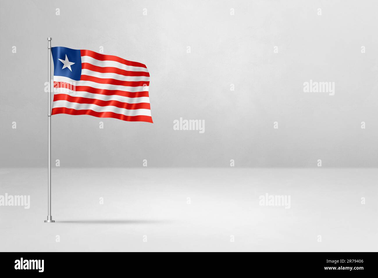 Liberia flag, 3D illustration, isolated on white concrete wall ...