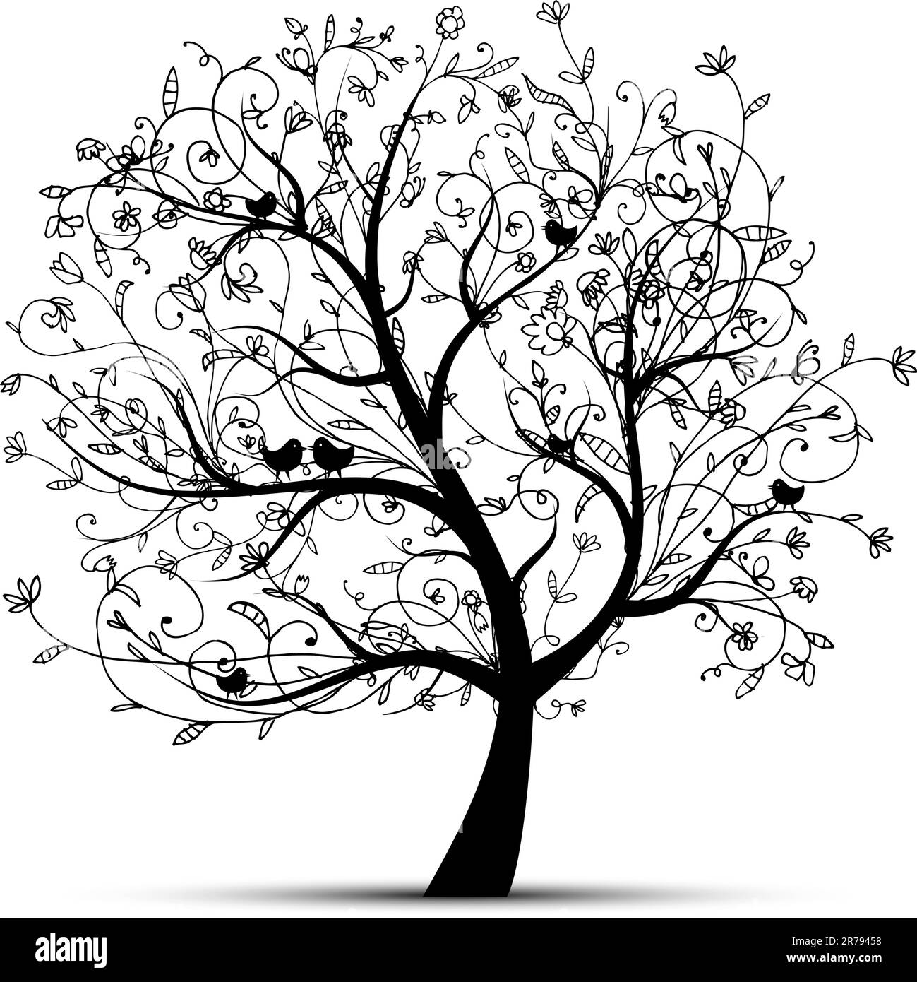 Art tree beautiful, black silhouette for your design Stock Vector Image ...