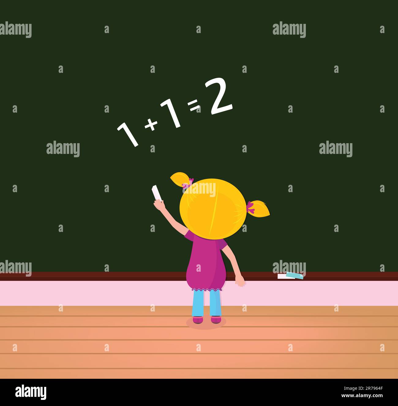 school-and-education-math-girl-writing-numbers-on-black-board-vector