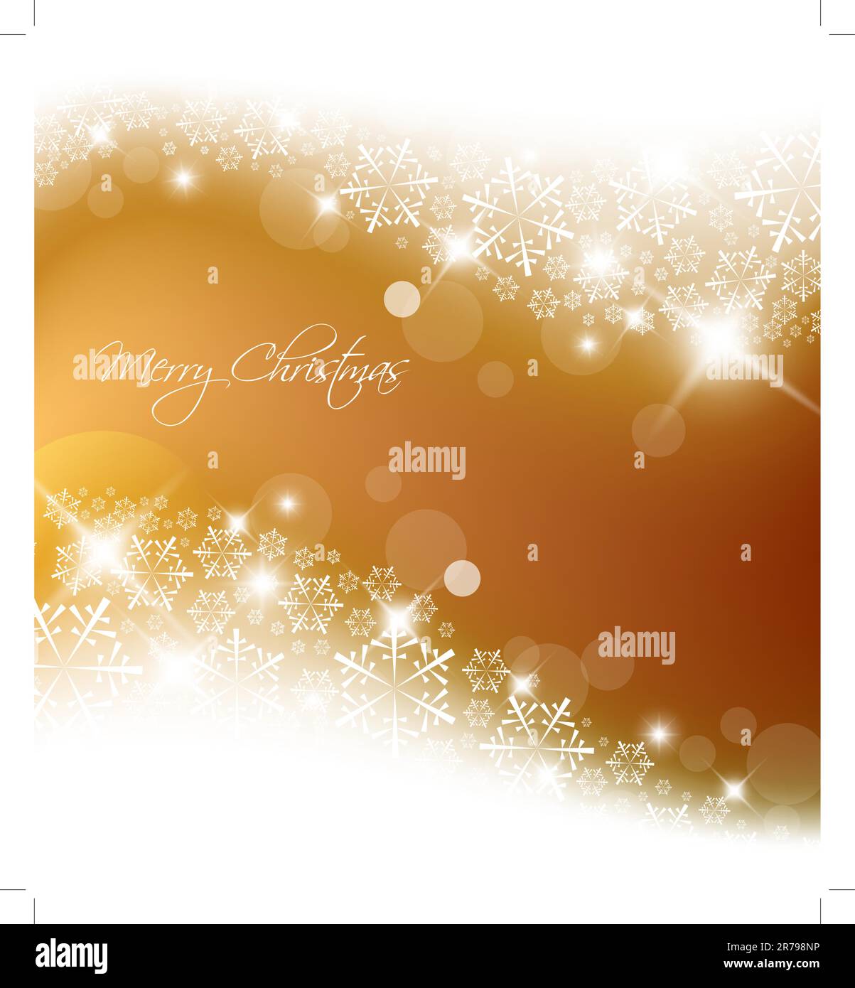 Golden abstract Christmas background with white snowflakes Stock Vector