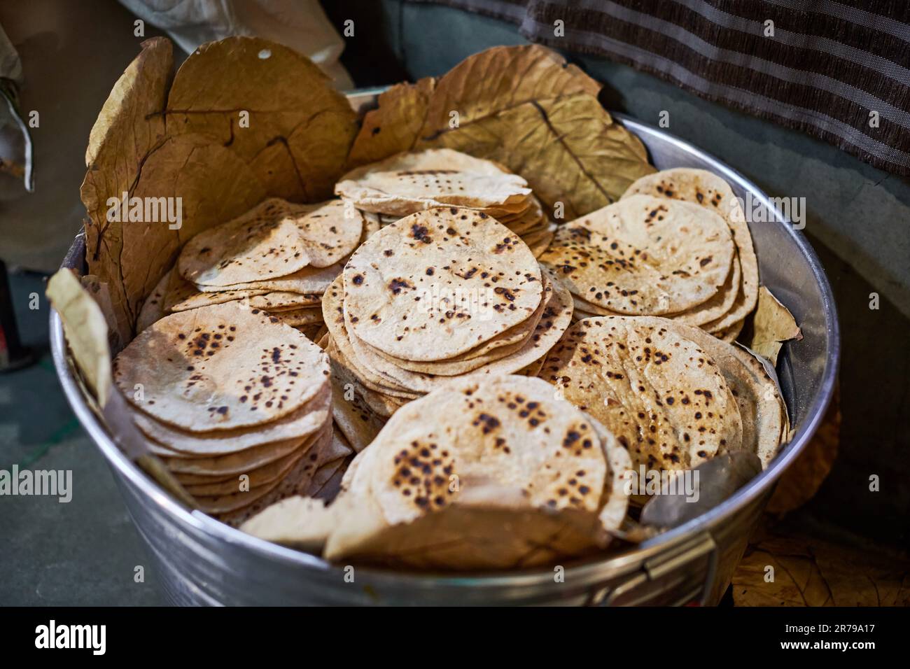 Batch Of Chapati Round Flatbreads In Bucket For Langar In Sikh Gurudwara Temple Many Tasty Roti