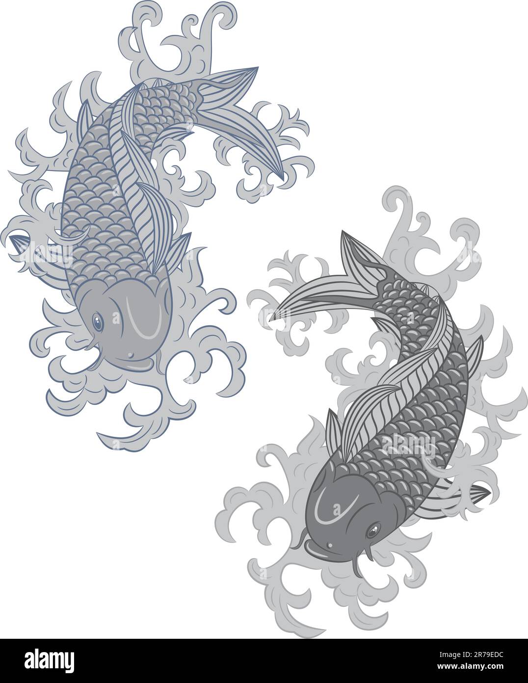 vector japanese style koi  (carp fish) in blue Stock Vector
