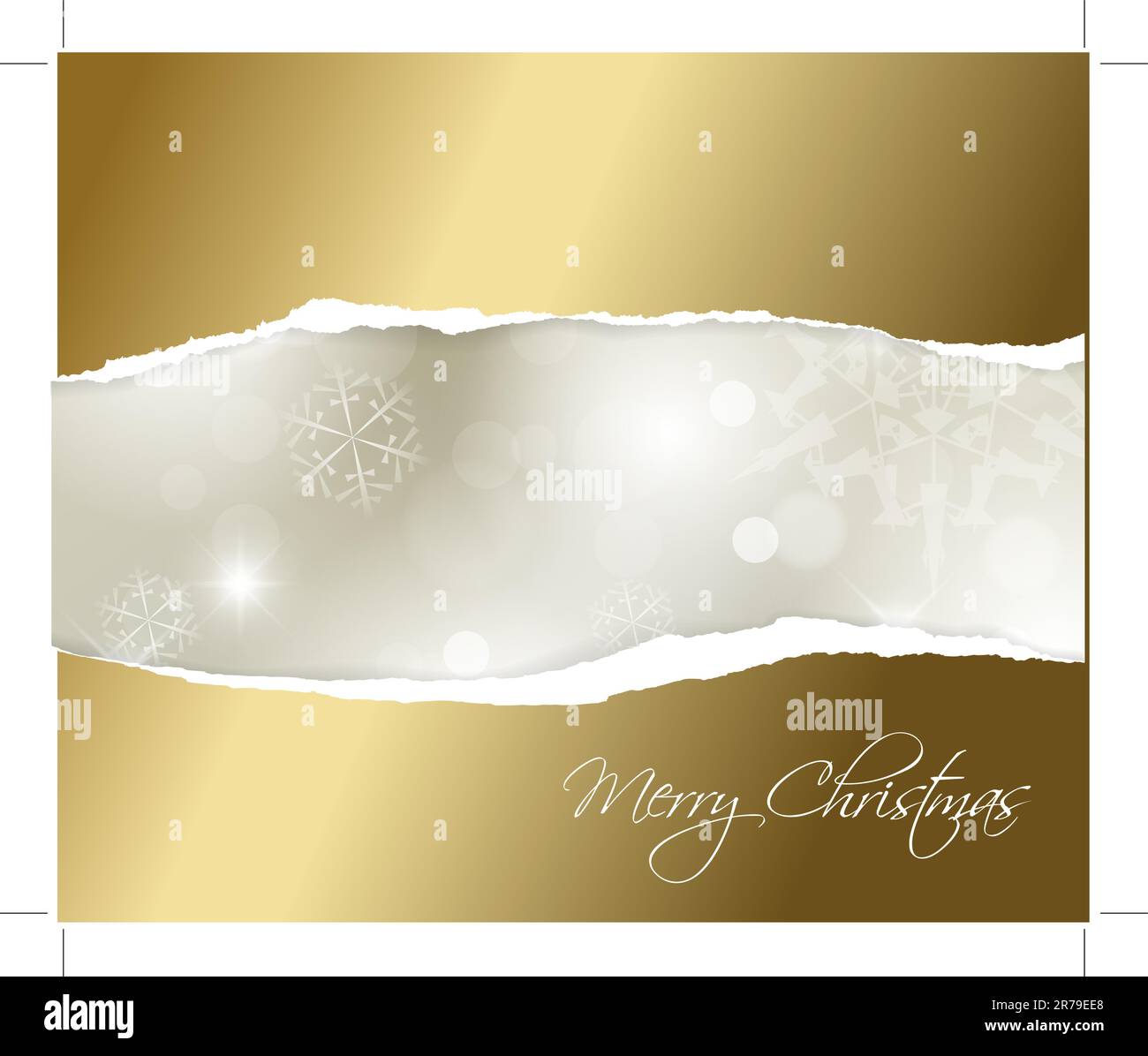 Vector Christmas golden background with white snowflakes and place for your text Stock Vector