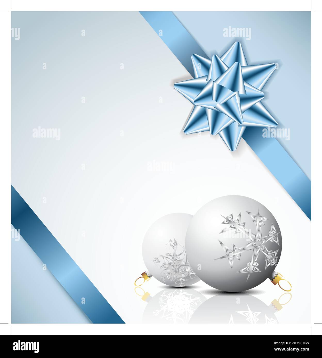 Blue bow on a ribbon with white and blue background - vector Christmas card Stock Vector