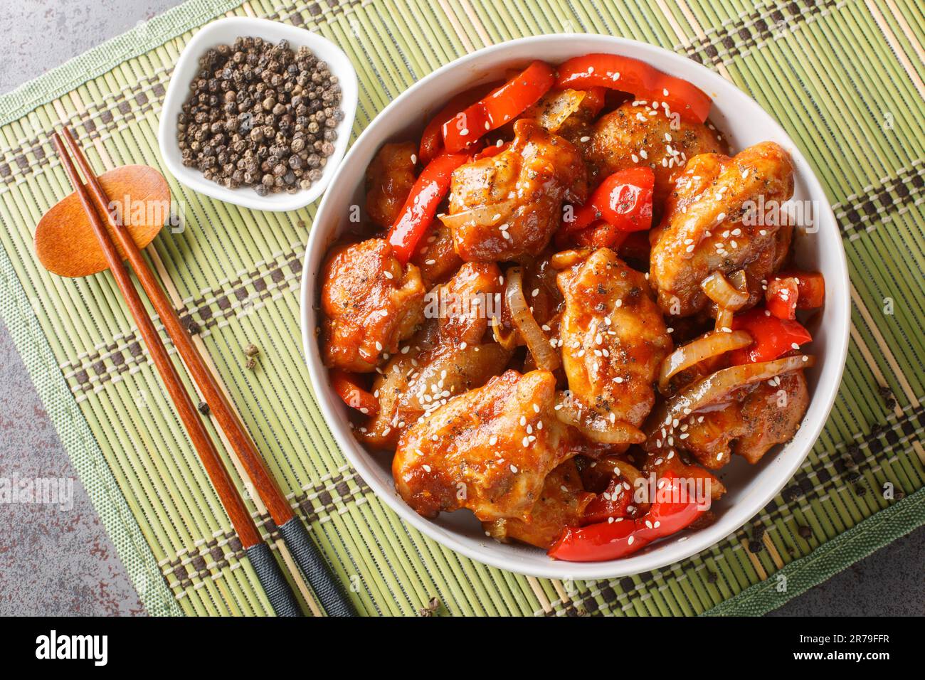 Black Pepper chicken, is a fast, easy stirfry made with chicken, onions, and peppers seasoned