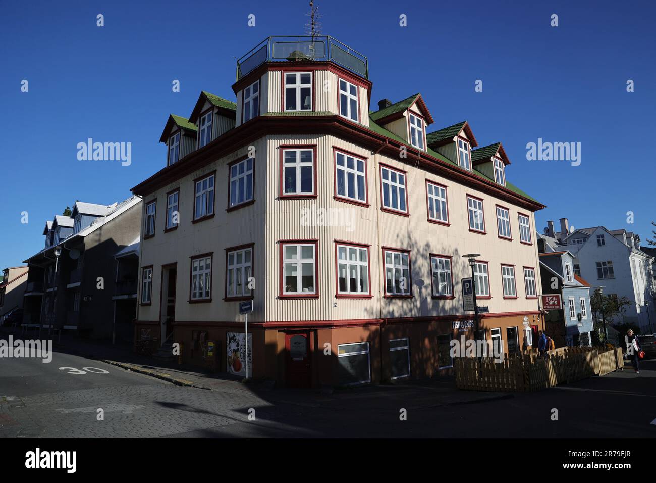 View of A contemporary apartment building in Reykjavik, Iceland, standing ...