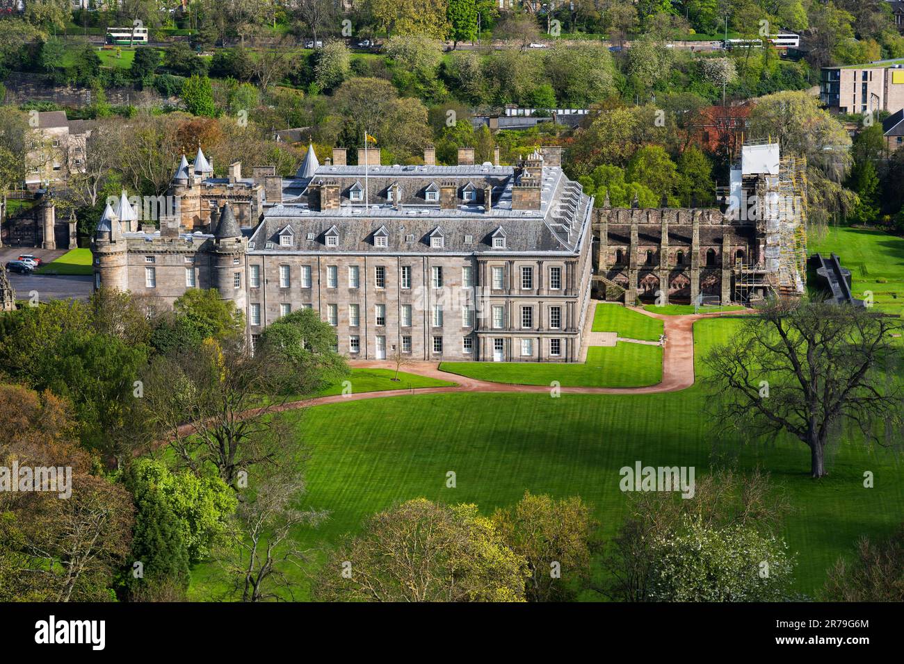 Palace of Holyroodhouse and Holyrood Abbey in city of Edinburgh