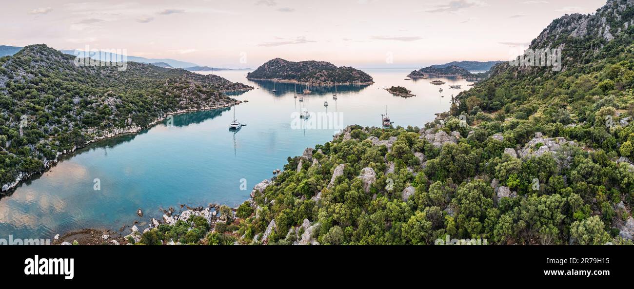 Aerial view of seacoast with many yachts and sailing boats Stock Photo ...