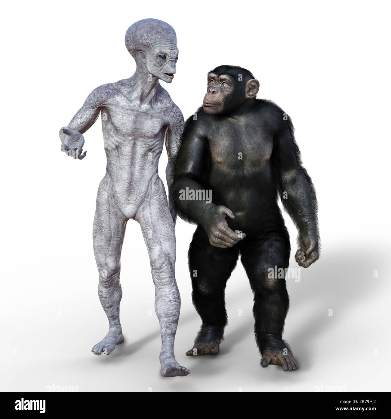 Humanoid alien and chimpanzee monkey, 3D illustration Stock Photo - Alamy