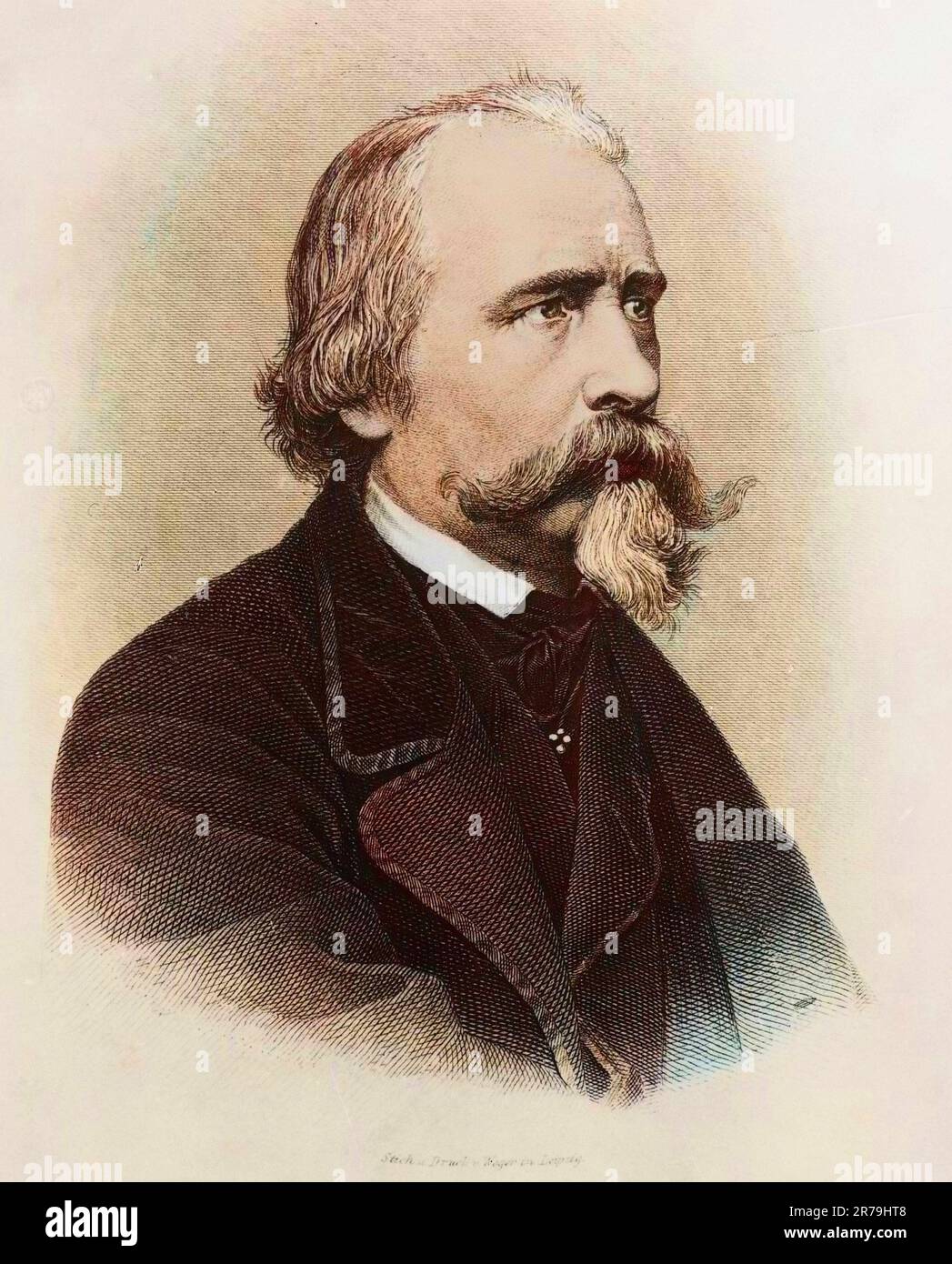 Portrait of Emanuel von Geibel (1815-1884), German poet, engraving - Portrait de Emanuel von Geibel (1815-1884) poete et dramaturge allemand. Stock Photo