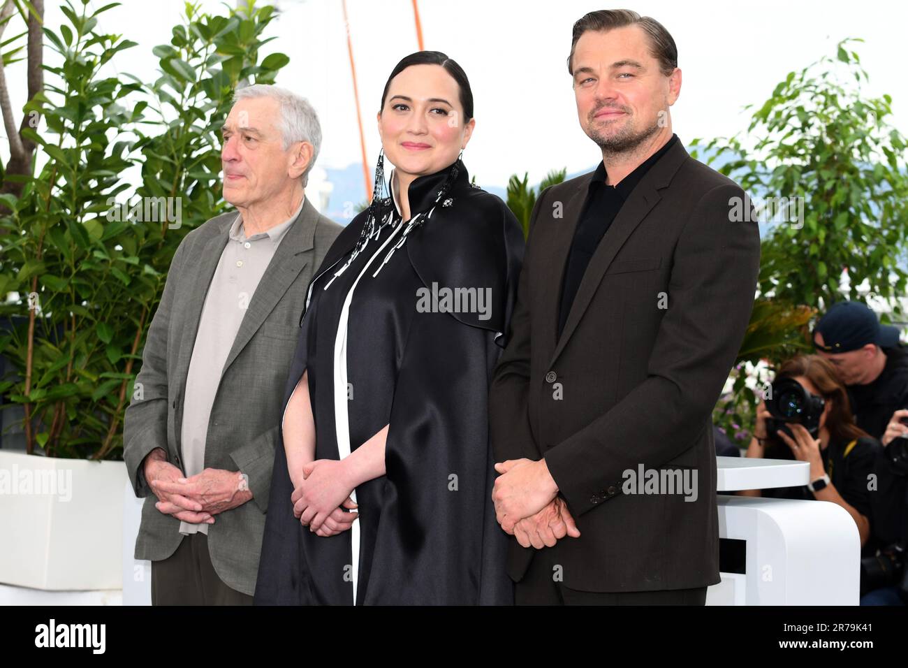 CANNES, FRANCE MAY 21 Robert De Niro, Lily Gladstone and Leonardo DiCaprio attend the