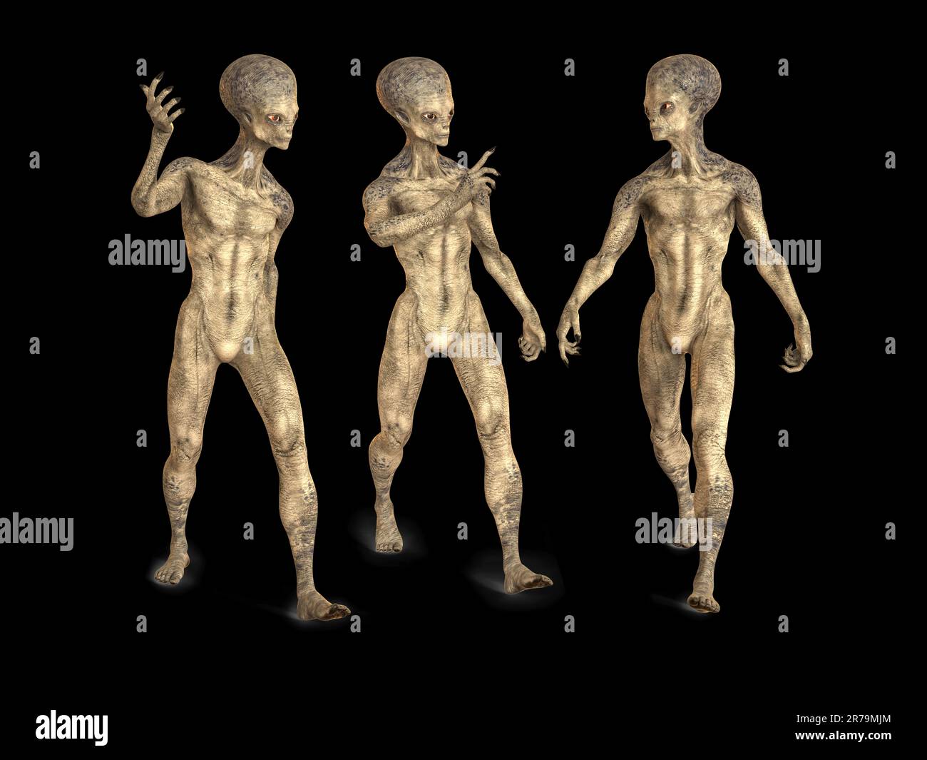 Three humanoid aliens talking between themselves with photo realistic ...