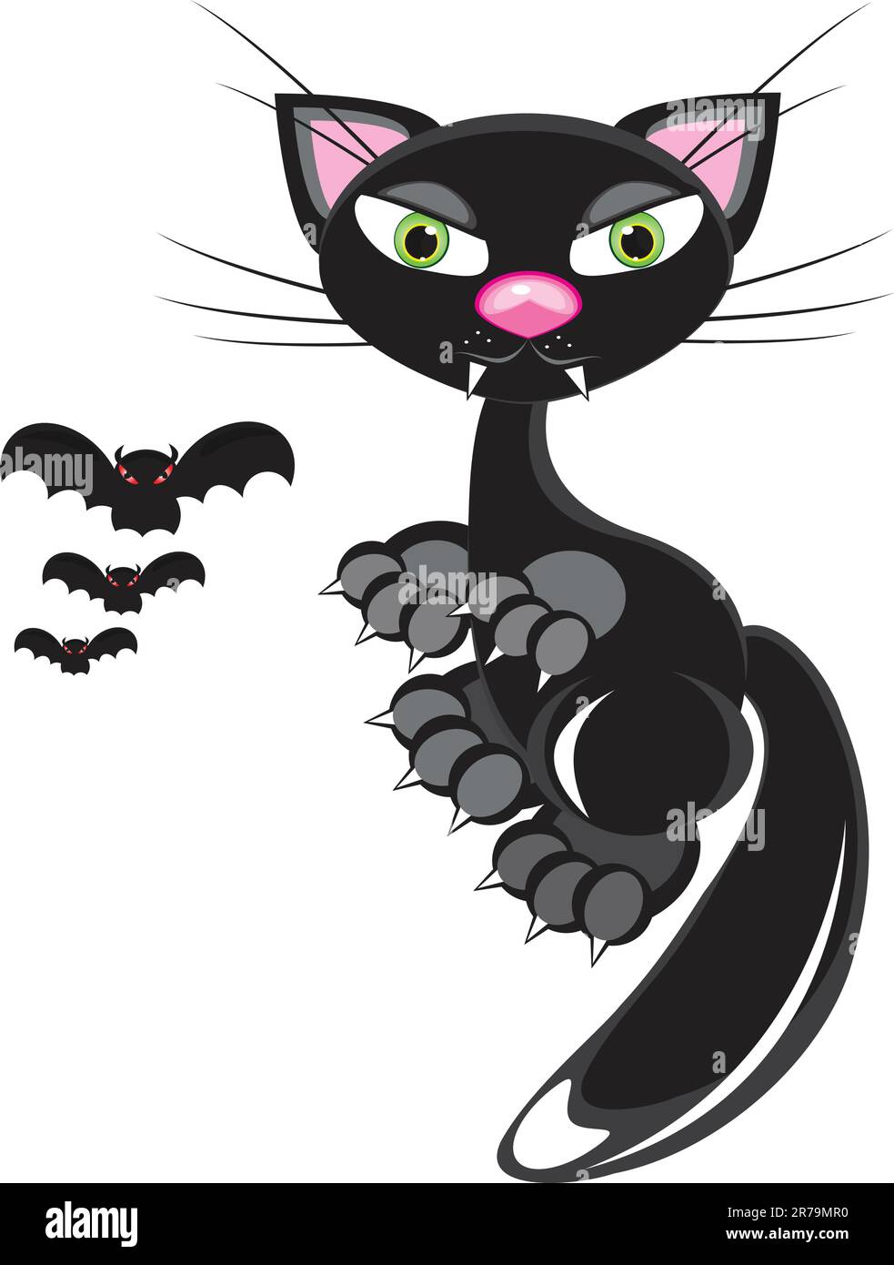 A black Cat and Bats. Illustration on white Stock Vector Image & Art