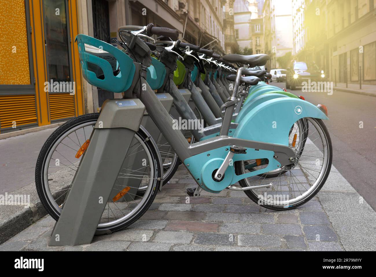 Rental bikes. Rent a regular bike. Rent an electric bike Stock Photo