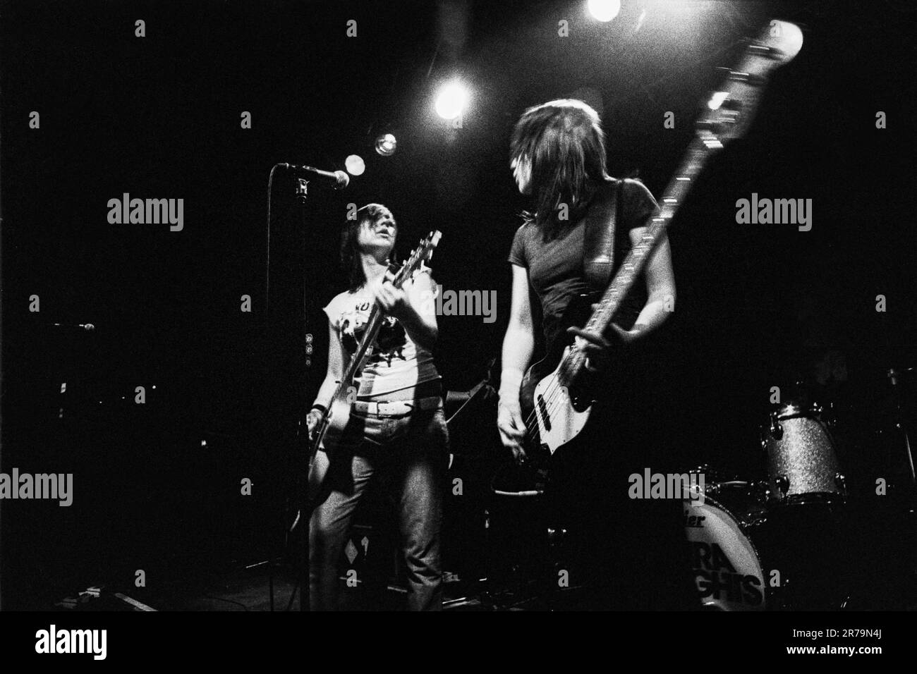 Maria Andersson and Johanna Asplund of Sahara Hotnights at Cardiff University on 1 February 2002. Photograph: Rob Watkins Stock Photo