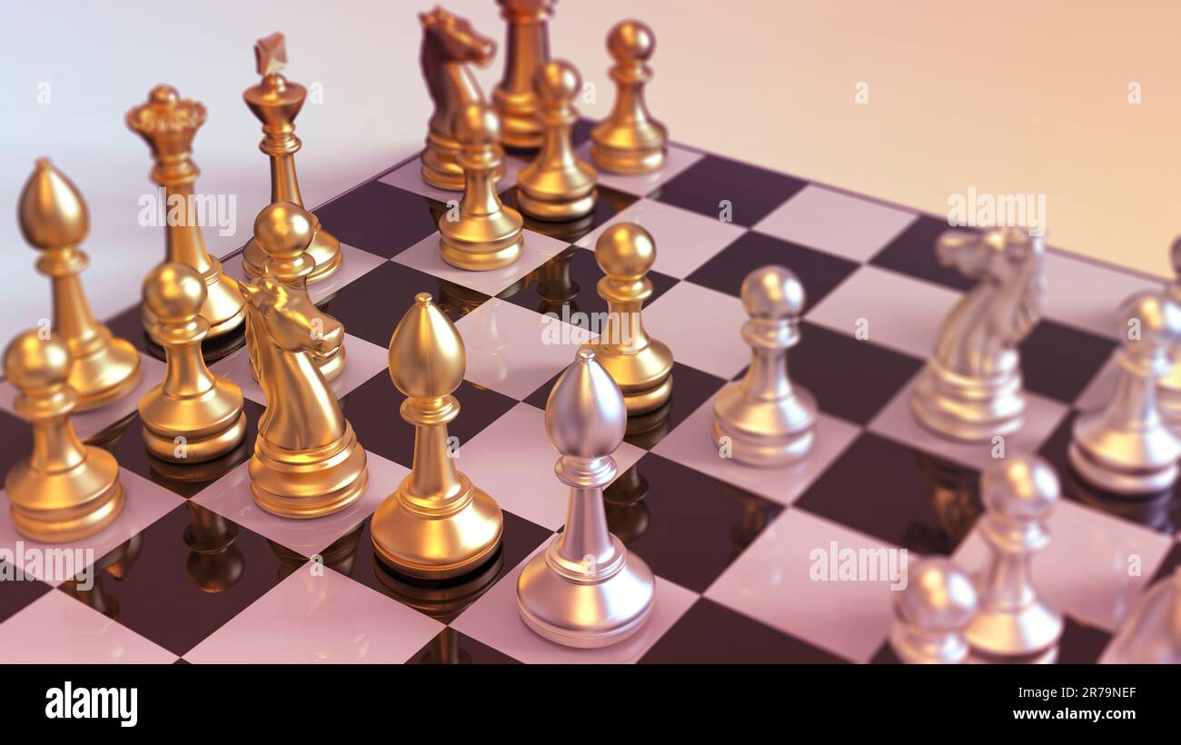 Chess game, 3D illustration. Italian opening, also known as Quiet