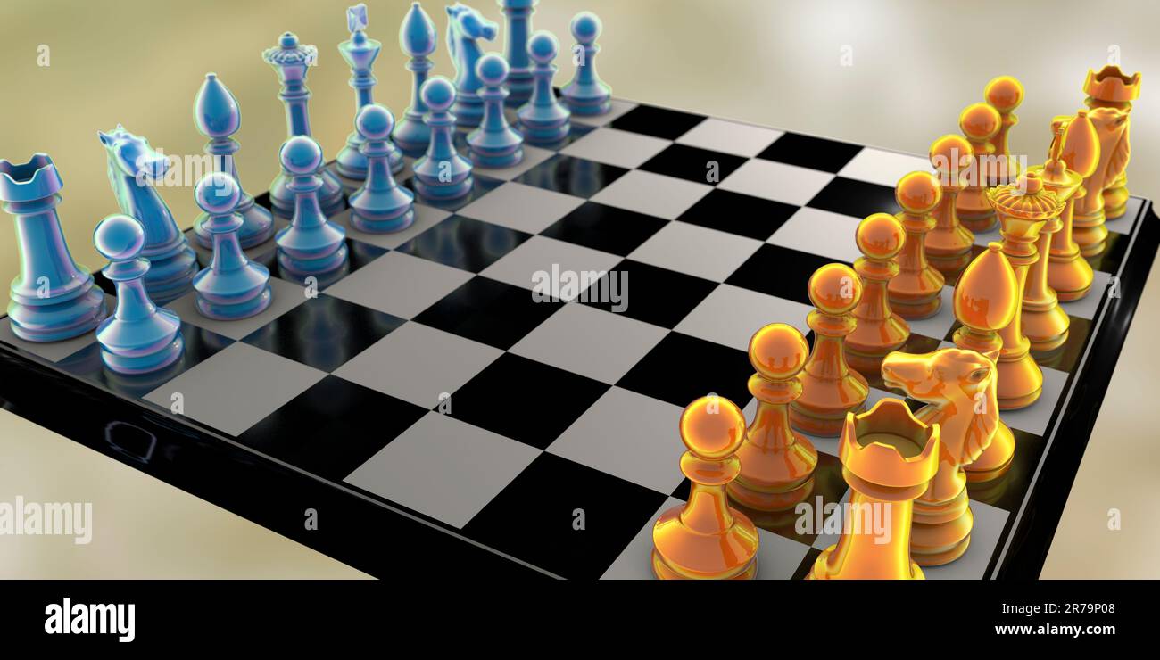 Chess game, 3D illustration. Starting setup Stock Photo - Alamy