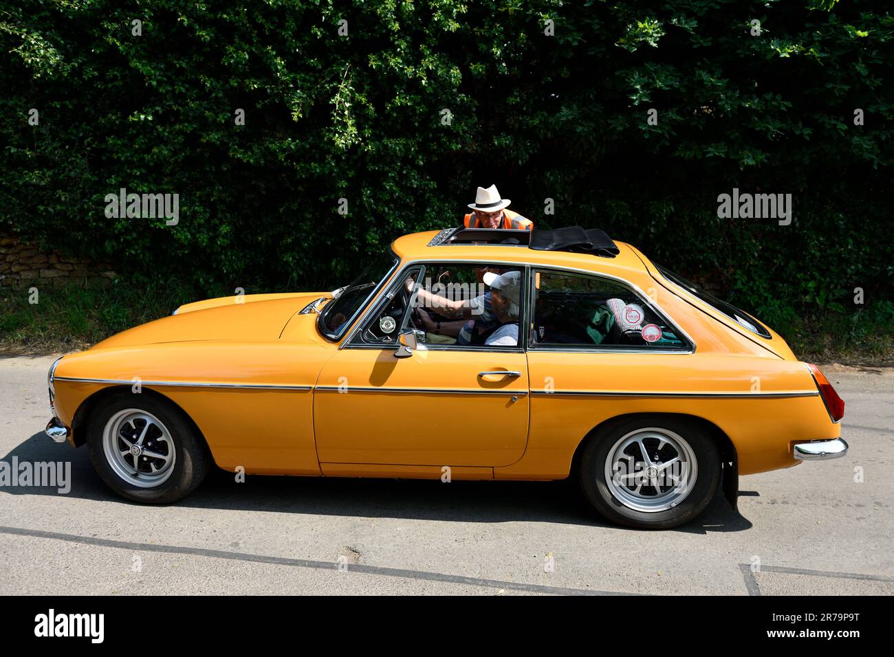 Hook Norton Brewery, Cotswolds, UK. 11th June 2023. MGB Sports Car Arrives 11th June 2023. Stock Photo