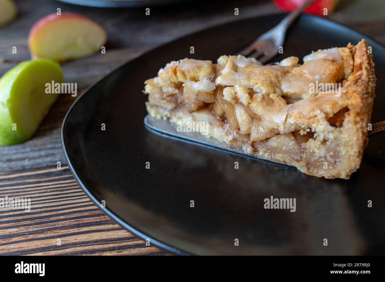 Piece of apple pie on a plate Stock Photo