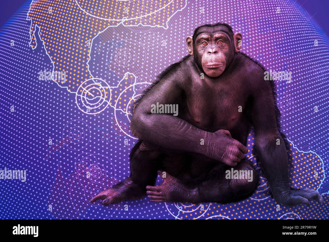 Monkeypox awareness. Monkey sitting on Earth map, conceptual 3D ...