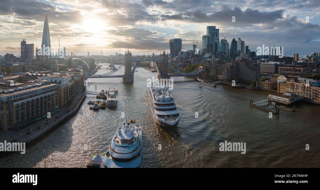 Large cruise ship going through London under the Tower Bridge Stock ...