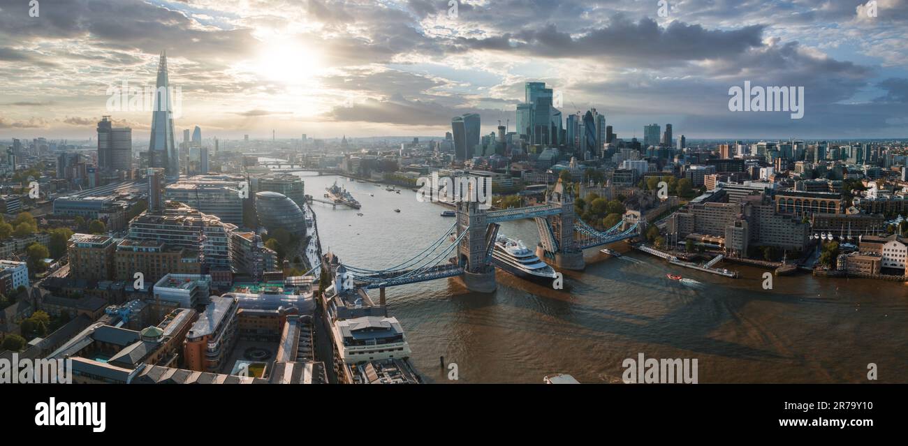 Large cruise ship going through London under the Tower Bridge Stock ...