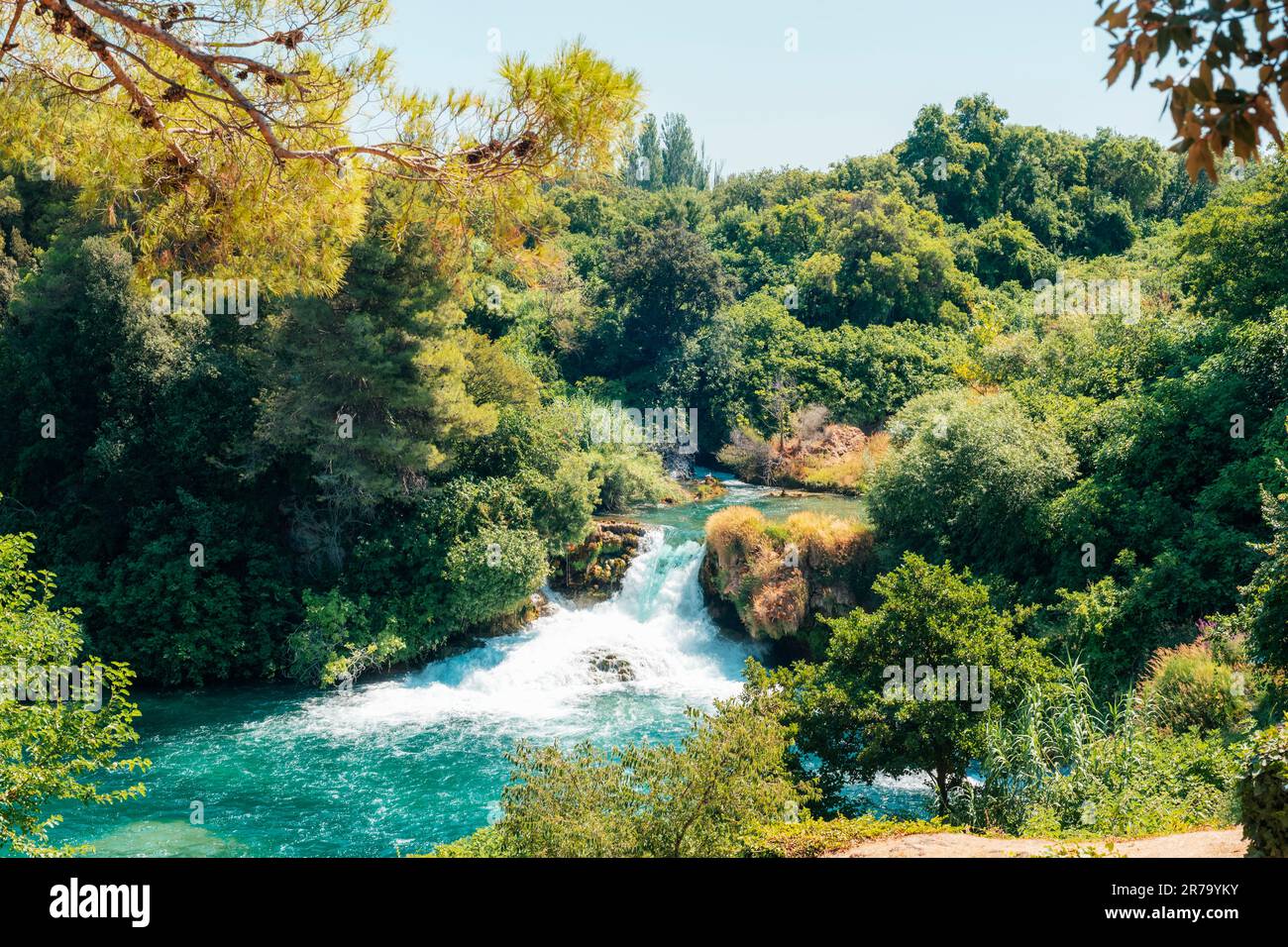 Scenic view of waterfall in Krka National Park. Skradinski Buk, Dalmatia, Croatia. Stock Photo