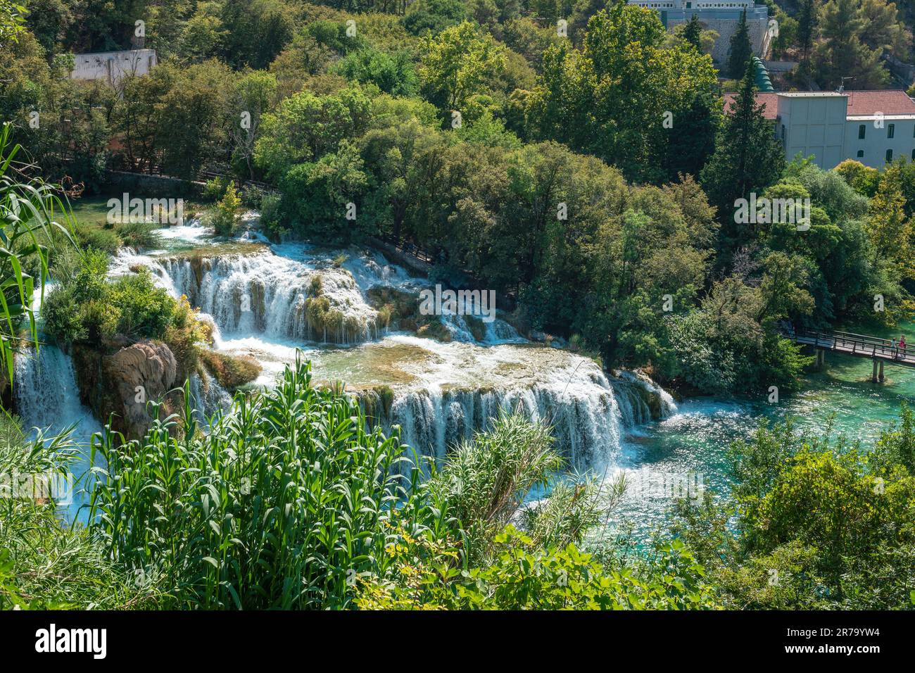 Scenic view of waterfalls in Krka National Park. Skradinski Buk, Dalmatia, Croatia. Stock Photo