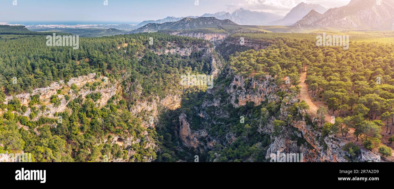 Deep gorge and Canyon Kapuz in Turkey, Antalya city. Aerial view of
