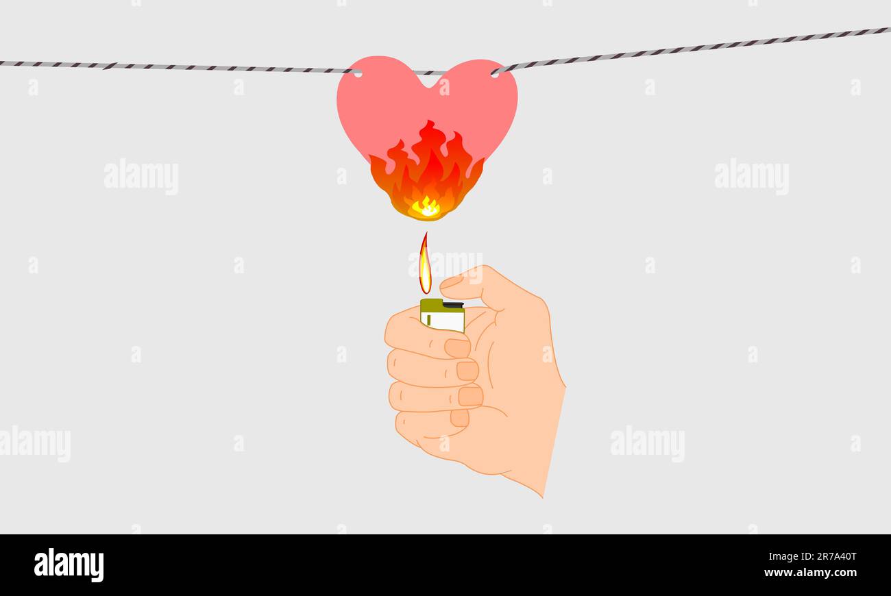 State of mind, love fire burning broken heart. Burning a broken heart from  love in the flame from a lighter Stock Photo - Alamy, image size:1300x870