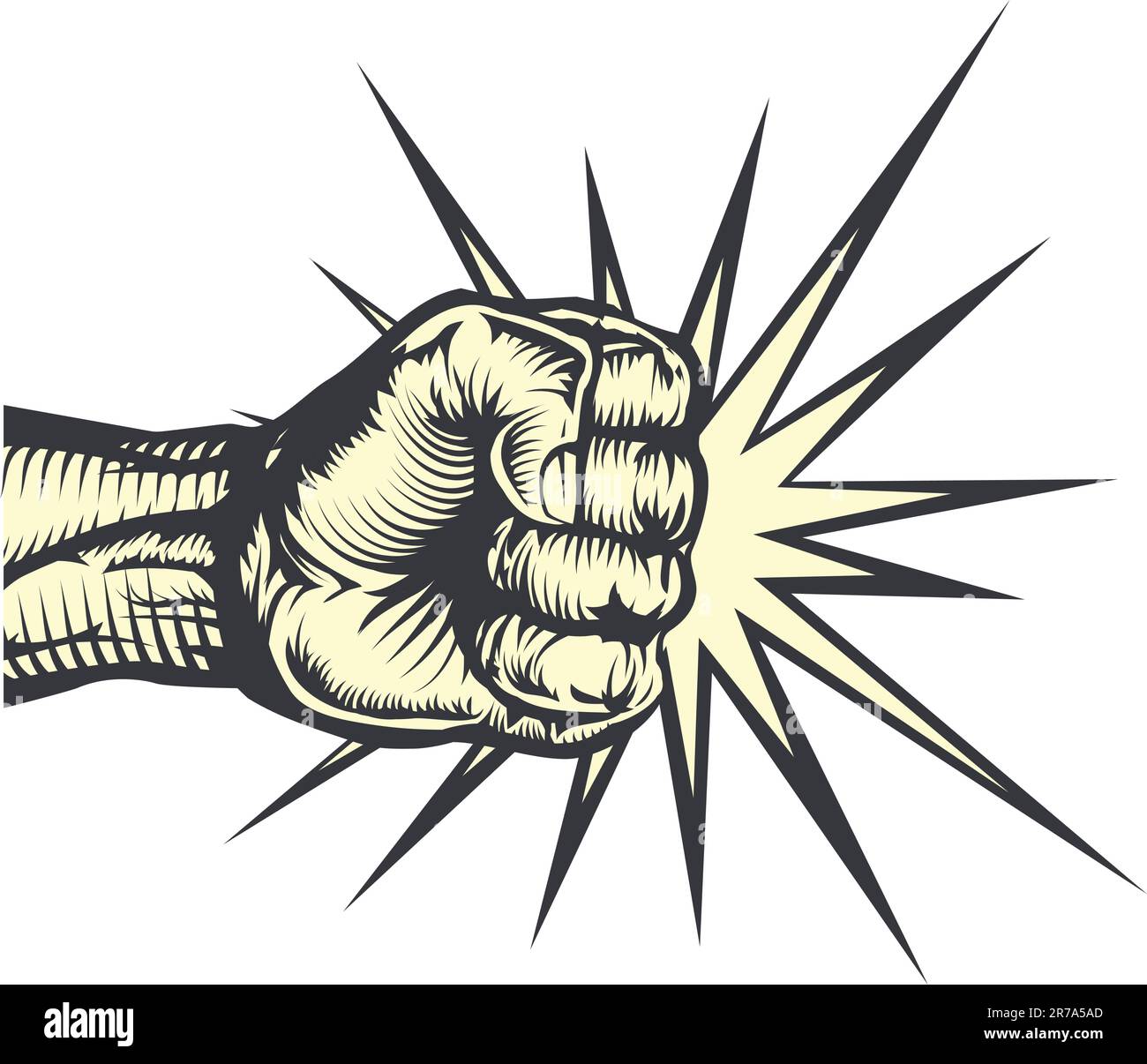 A fist punching out striking or hitting with impact lines Stock Vector