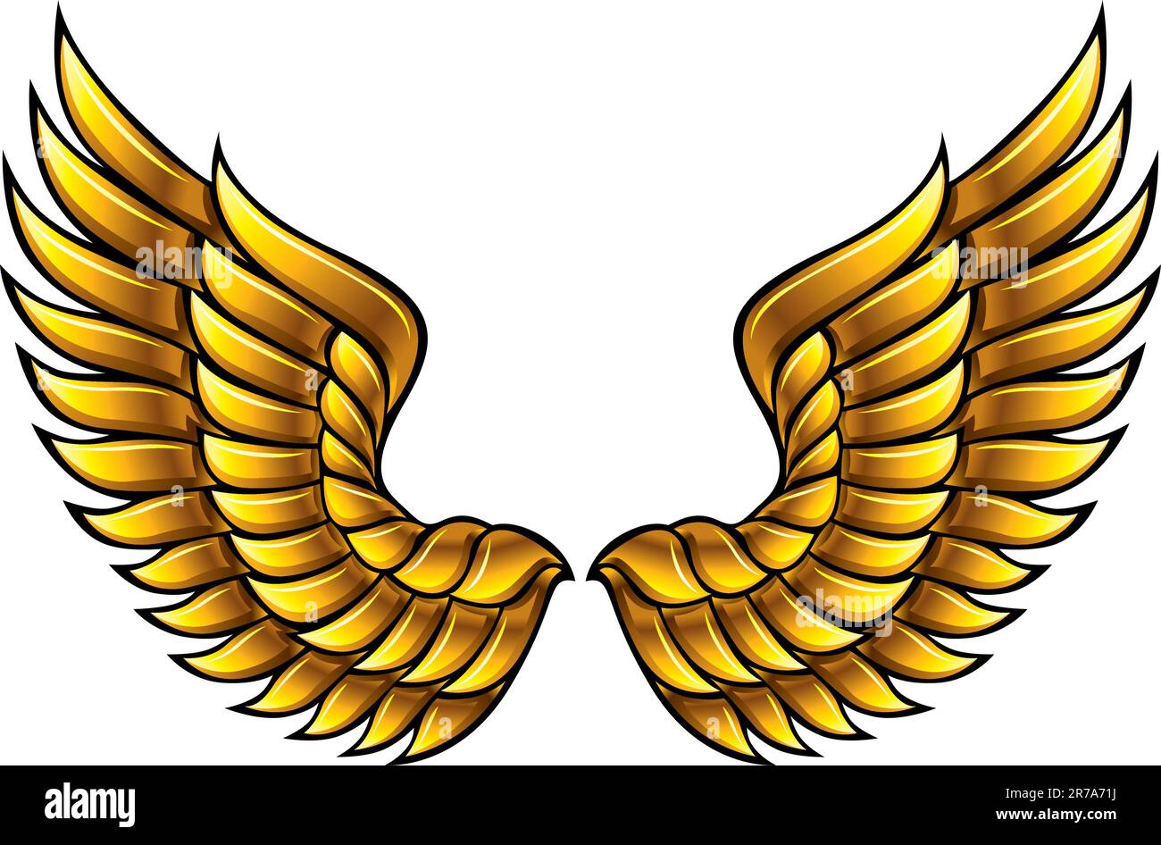Golden wings made in classic heraldic style. Vector, eps8. Stock Vector