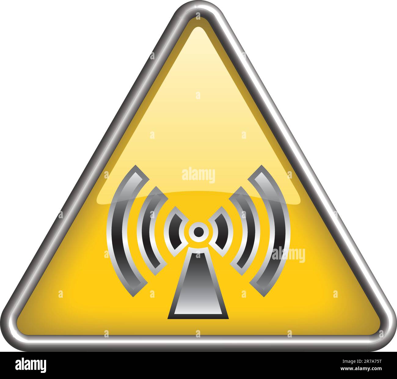 Non ionizing radiation symbol / icon in yellow 3D triangle Stock Vector