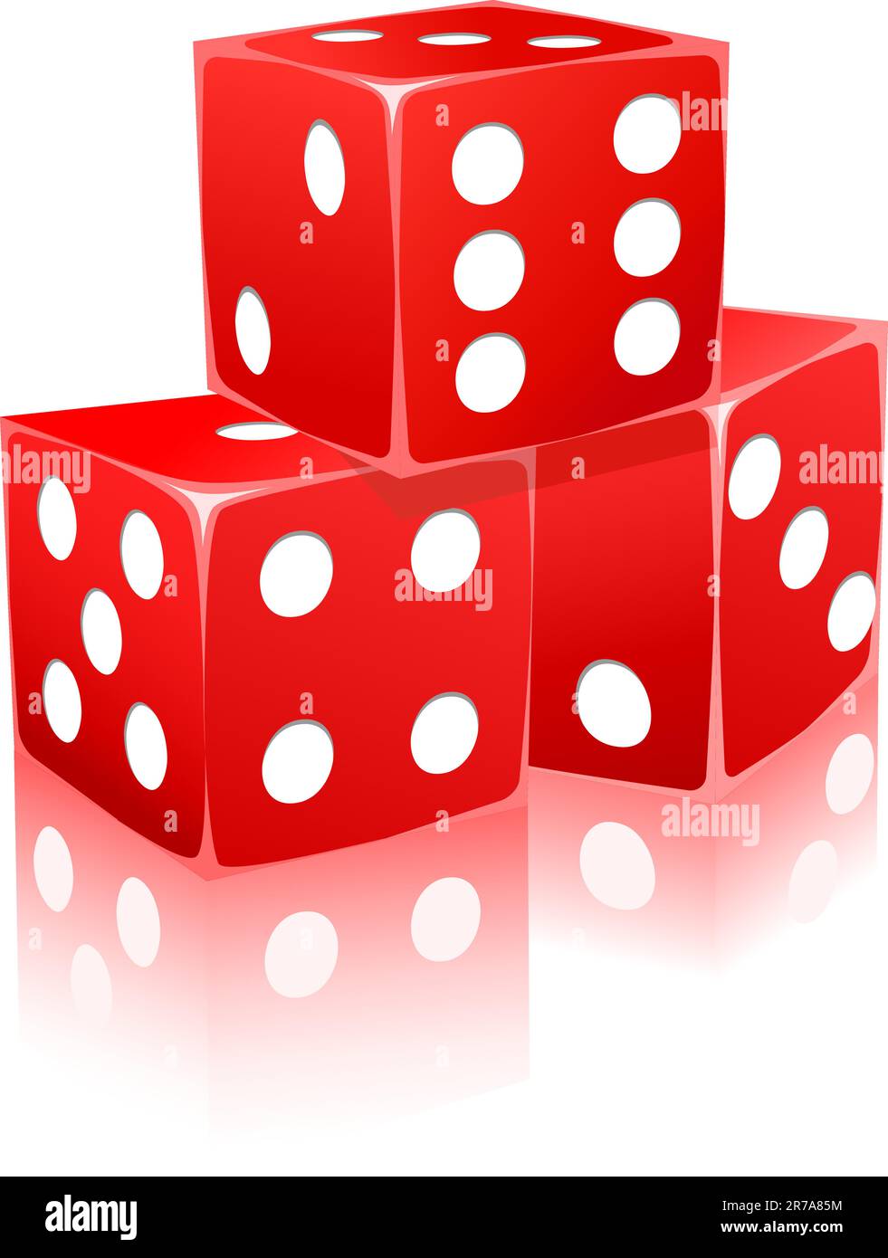 icon of red dice with white dots in stack isolated on white background