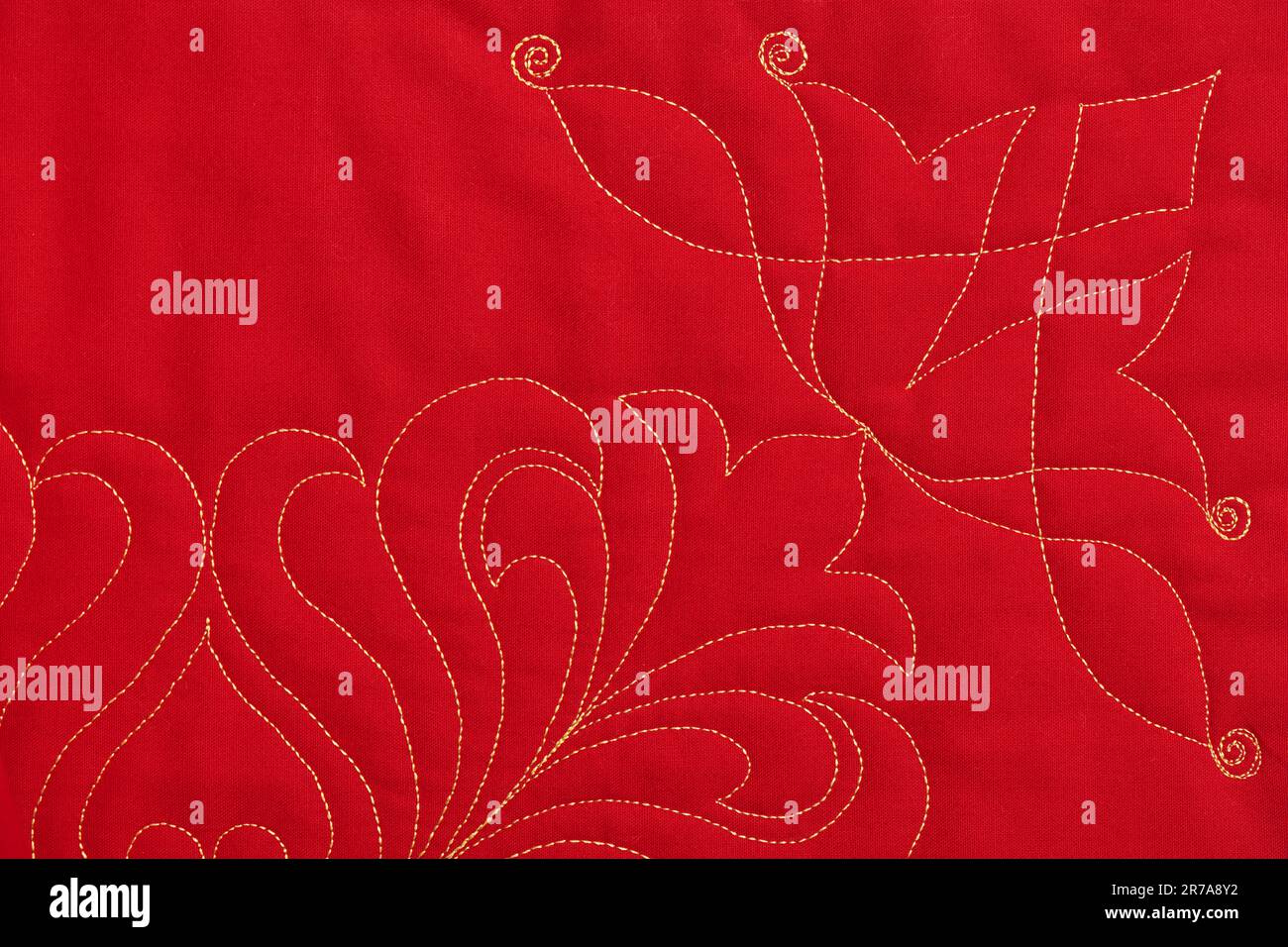 Fragment of quilting by free-motion machine technique Stock Photo