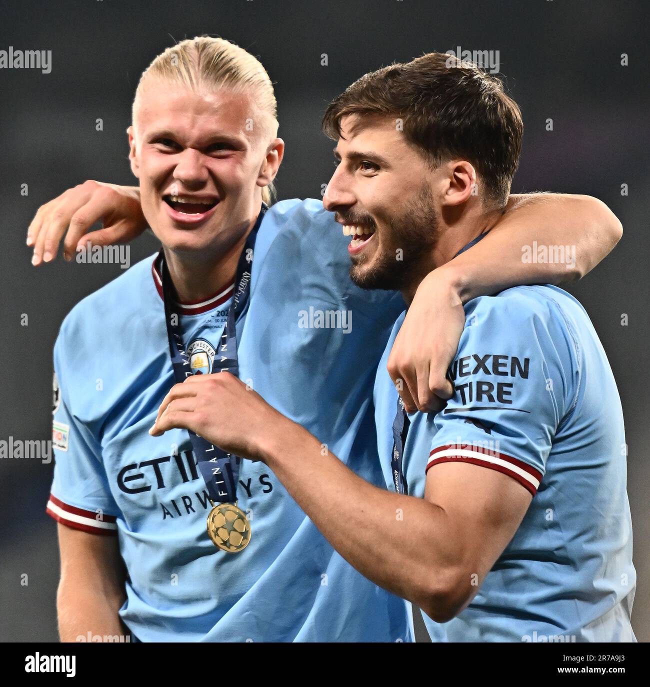 ISTANBUL, TURKEY JUNE 10 Erling Haaland and Ruben Dias celebrate