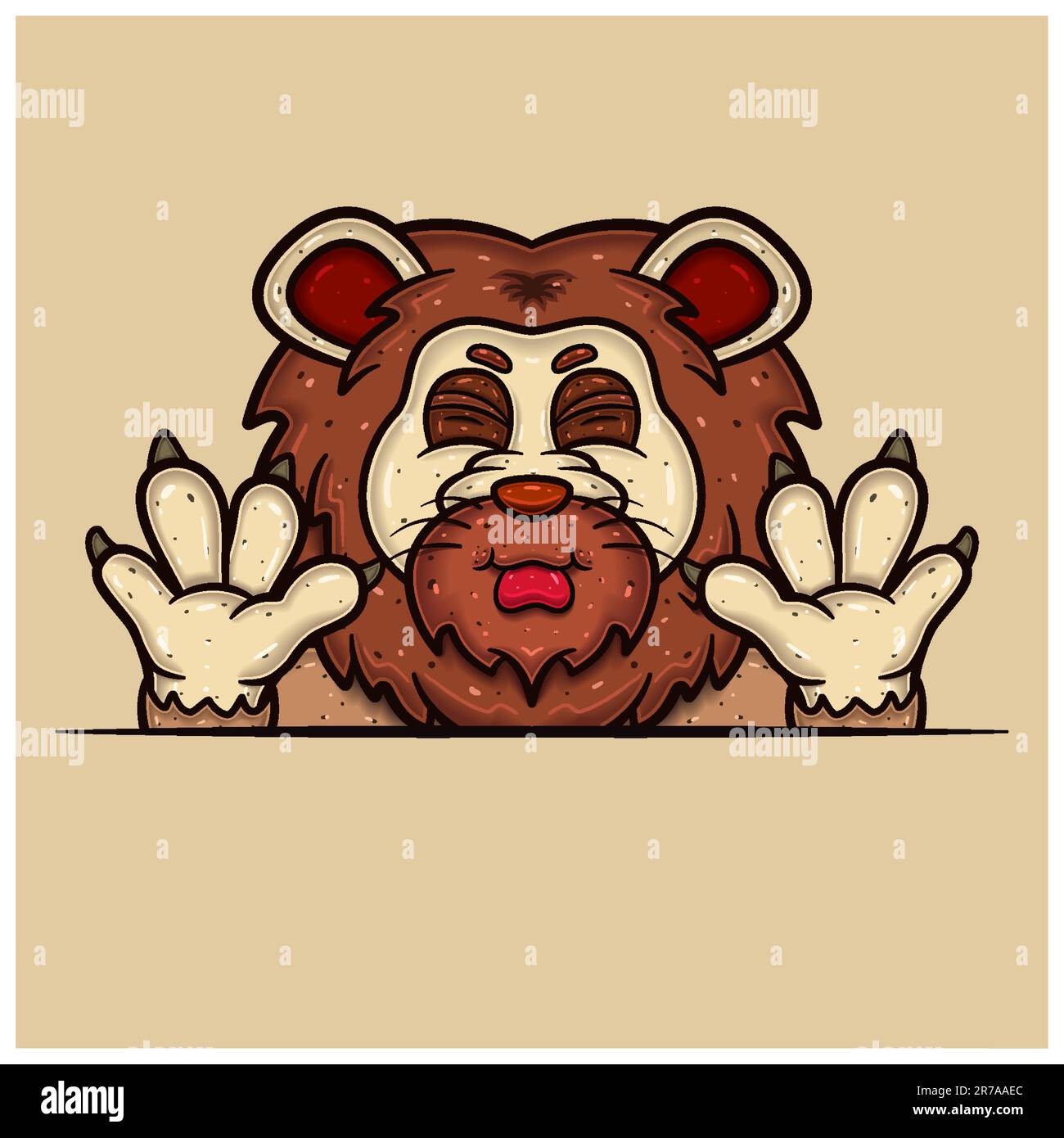 Taunt Face Expression With Lion Cartoon. Vector and Illustration Stock Vector